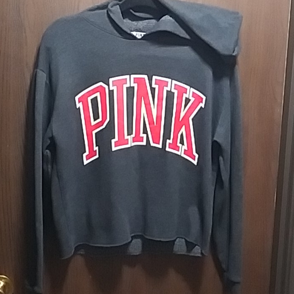 PINK gray crop hoodie